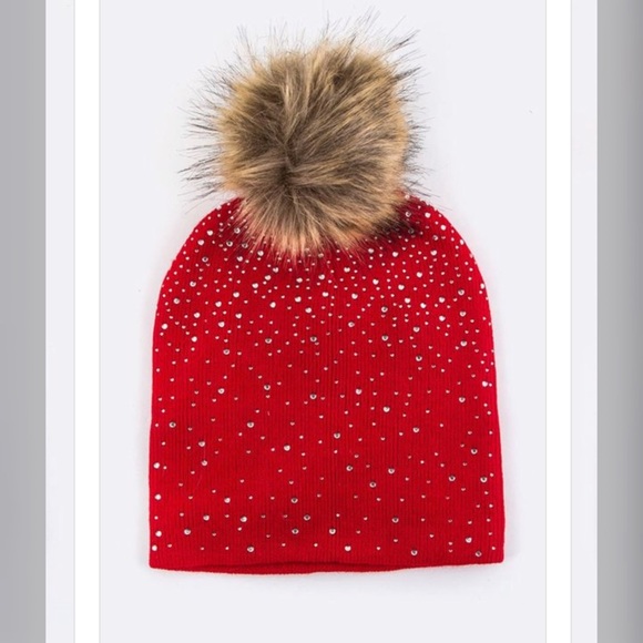 Accessories - NEW Pom Pom beanie with crystal accents